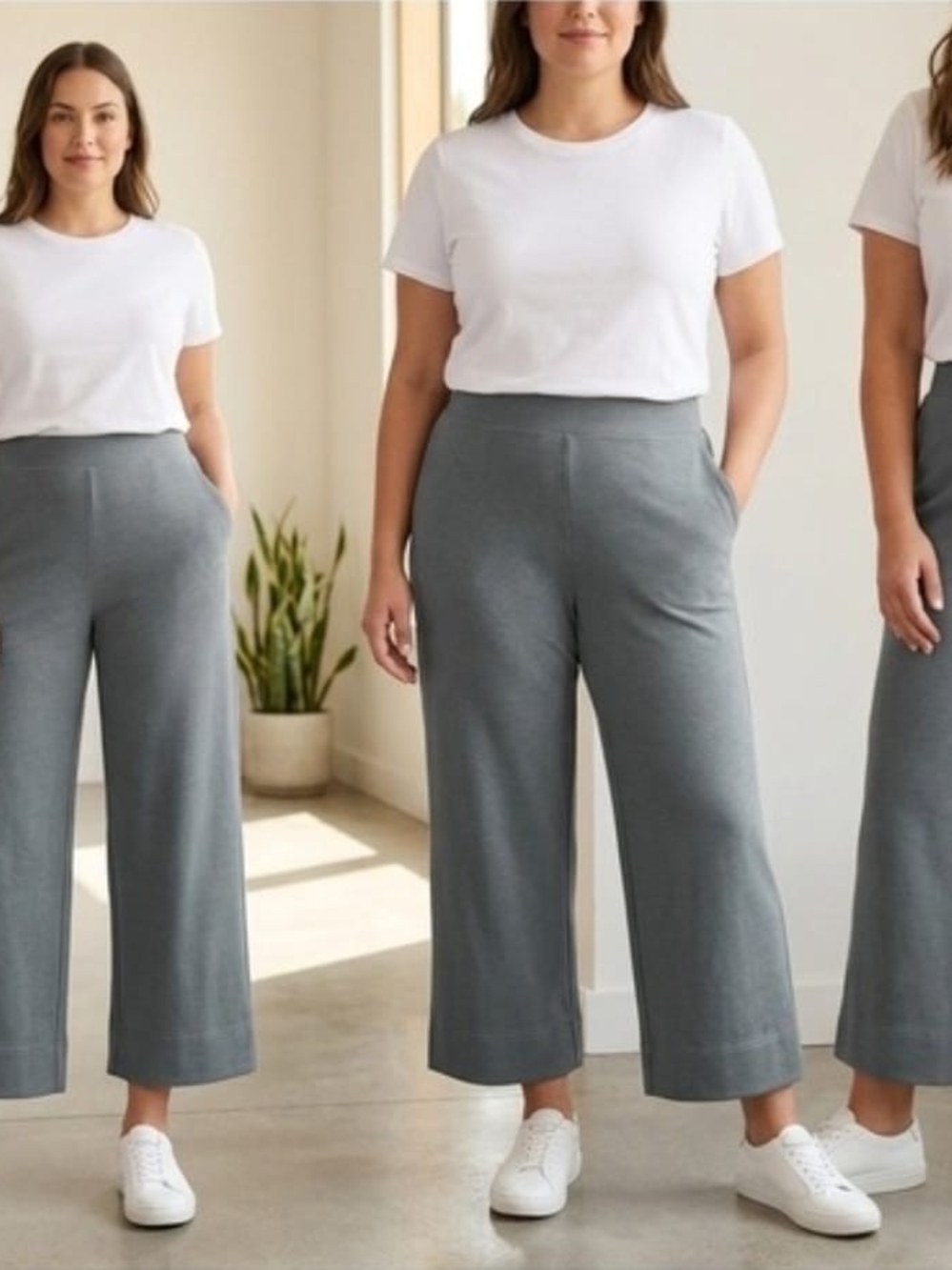 Wide-Leg Pull-On Pants in Heather Slate